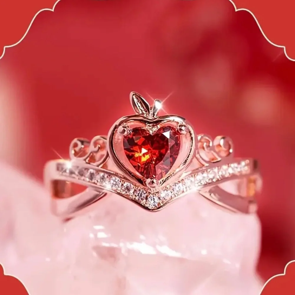 Red Apple Crown Ring, Snow White Ring, Poison Apple Ring